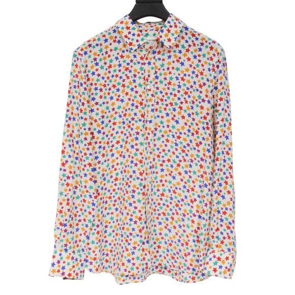 Saint Laurent Women Button Down Shirt F42 Silk Star Print Multi Color Long Sleev - Picture 1 of 7